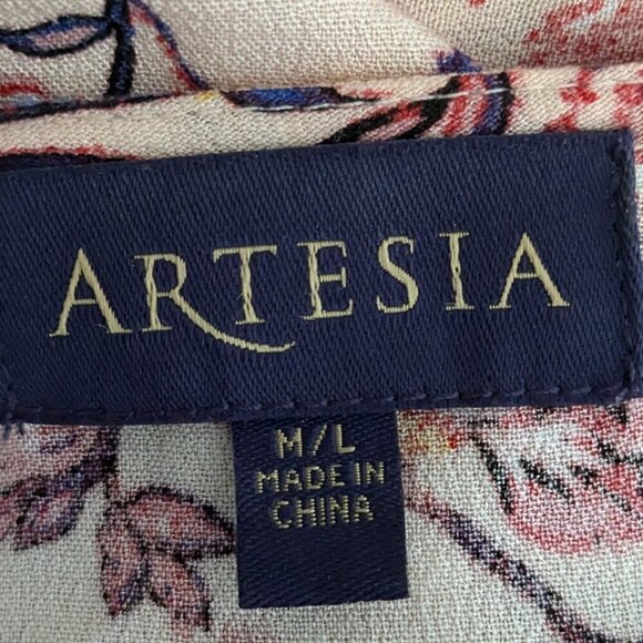 ARTESIA Pink Floral Paisley Long, Open Front Tunic Kimono; Size M/L - Picture 4 of 6